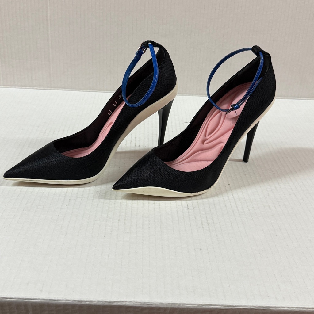 Dior Black Heels With Blue Ankle Strap